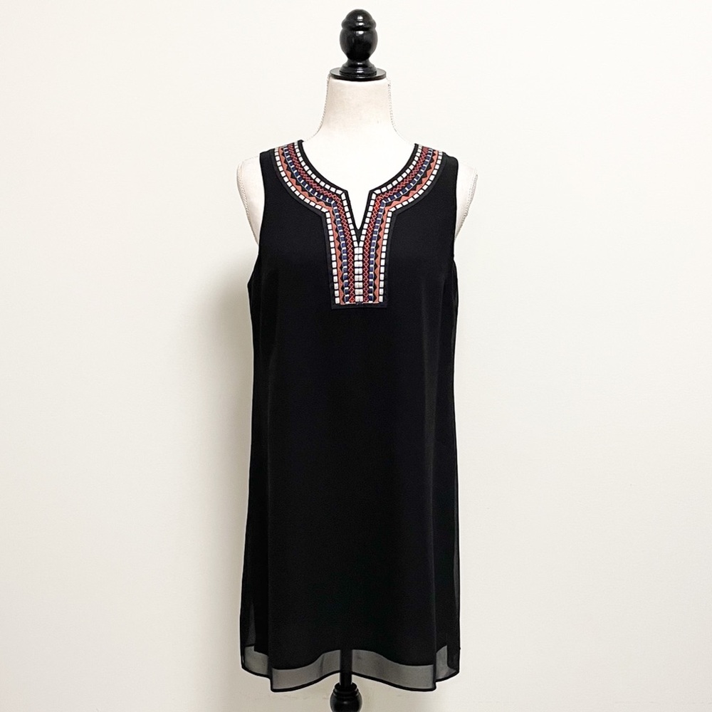 BCBGeneration Black Embroidered Shift Dress Sleeveless Small Orange Ivory Blue
